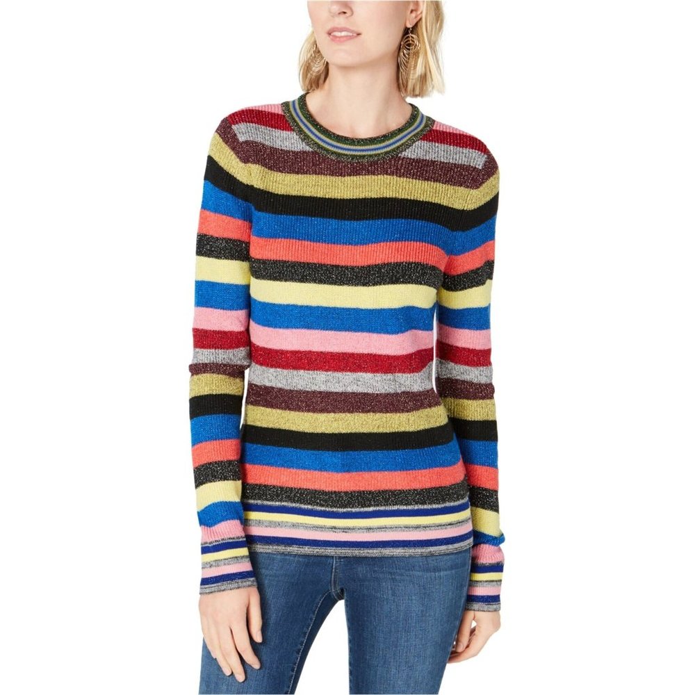💥EUC💥 INC 🎇🎇Metallic Black Multi colored Stripe🎇🎇 Knit Sweater XL P